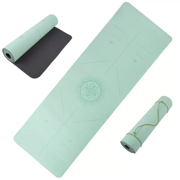 Outdoors Yoga Mat with Alignment Marks - Lightweight Exercise Mat with Carry Strap for Home Workout or Travel